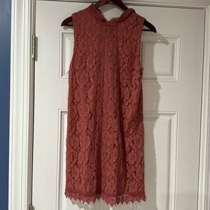 Lace high neck mauve dress